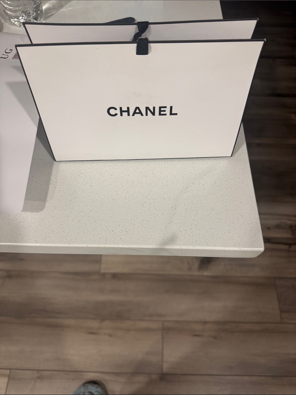 CHANEL White Paper Shopping Bag with Black Logo
